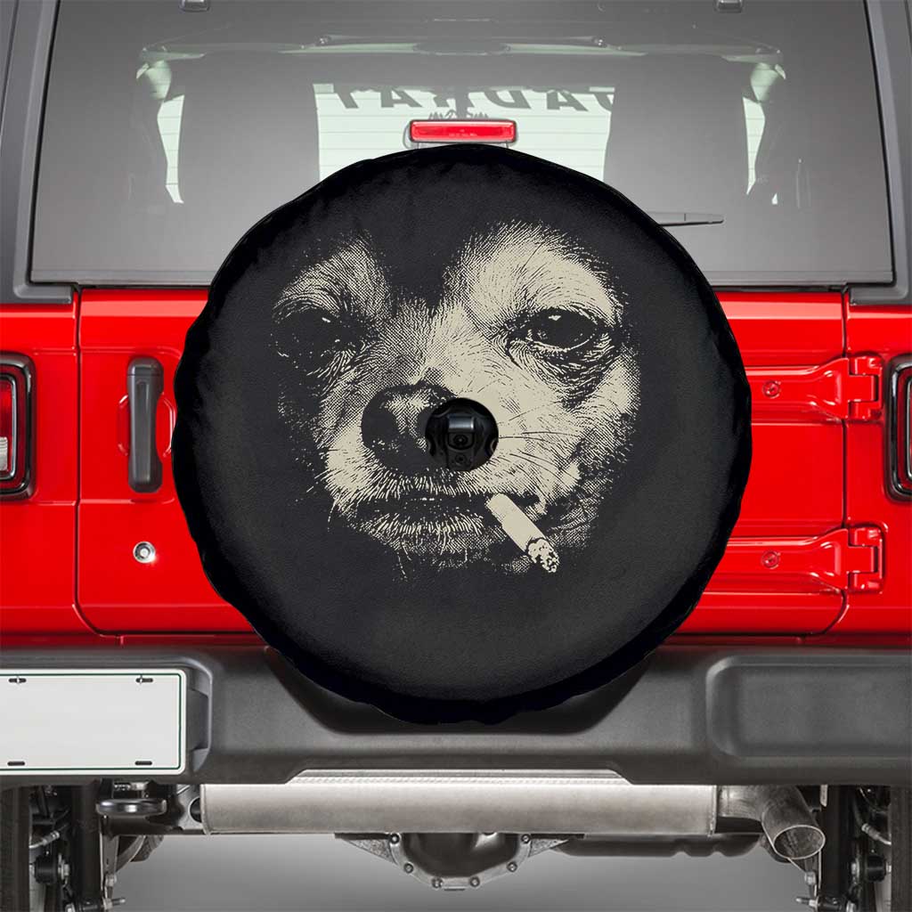 Funny Chihuahua Smoking Cegarette Meme Spare Tire Cover Gritty Ironic Dog Graphic for Dark Humor Lovers