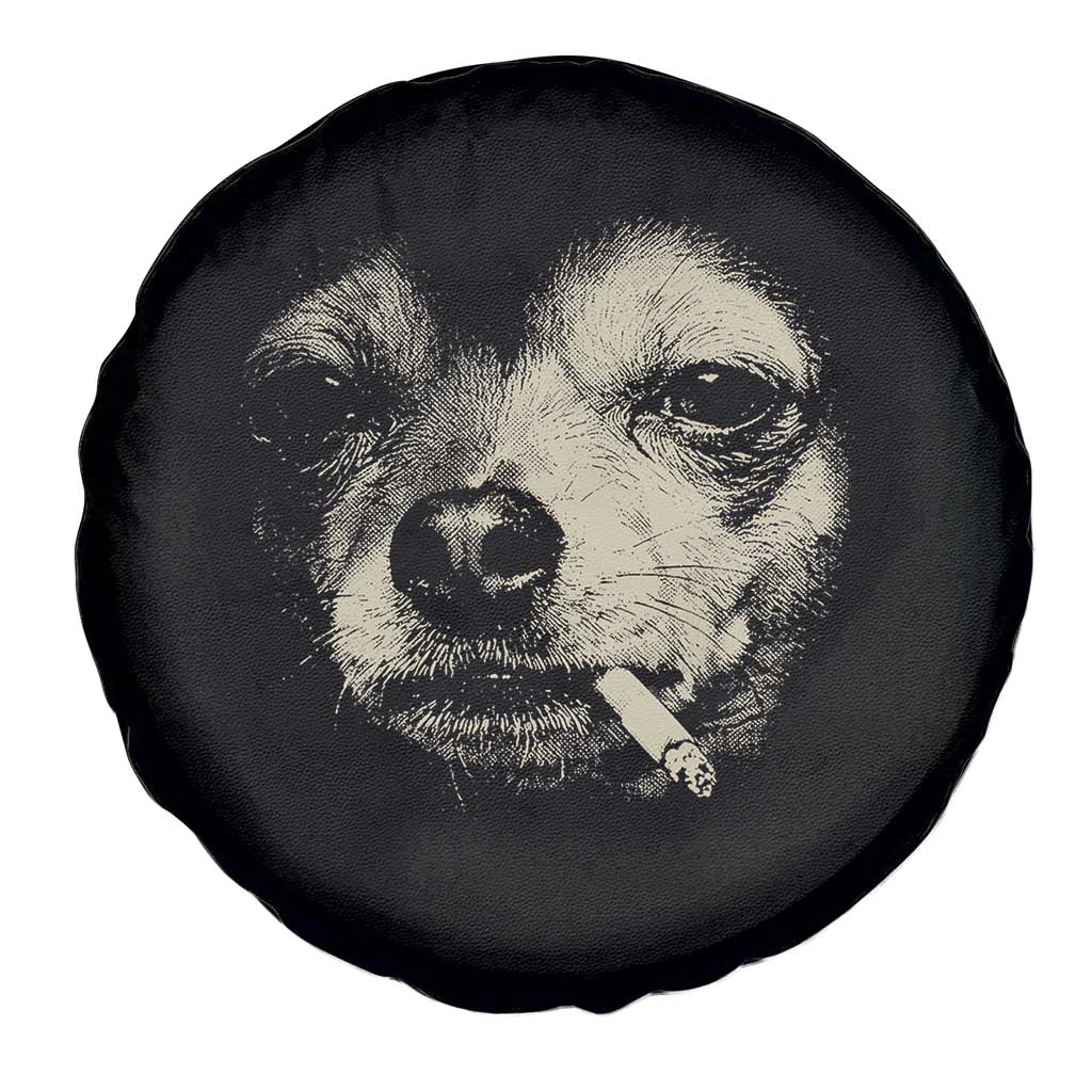 Funny Chihuahua Smoking Cegarette Meme Spare Tire Cover Gritty Ironic Dog Graphic for Dark Humor Lovers