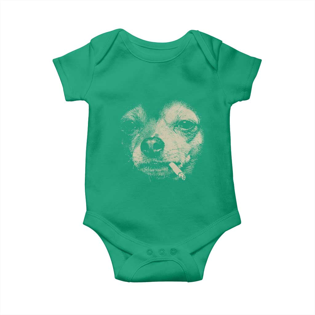 Funny Chihuahua Smoking Cegarette Meme Baby Onesie Gritty Ironic Dog Graphic for Dark Humor Lovers