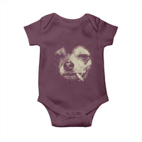 Funny Chihuahua Smoking Cegarette Meme Baby Onesie Gritty Ironic Dog Graphic for Dark Humor Lovers