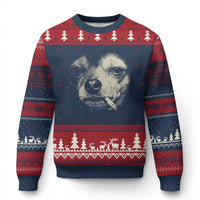 Funny Chihuahua Smoking Cegarette Meme Ugly Christmas Sweater Gritty Ironic Dog Graphic for Dark Humor Lovers