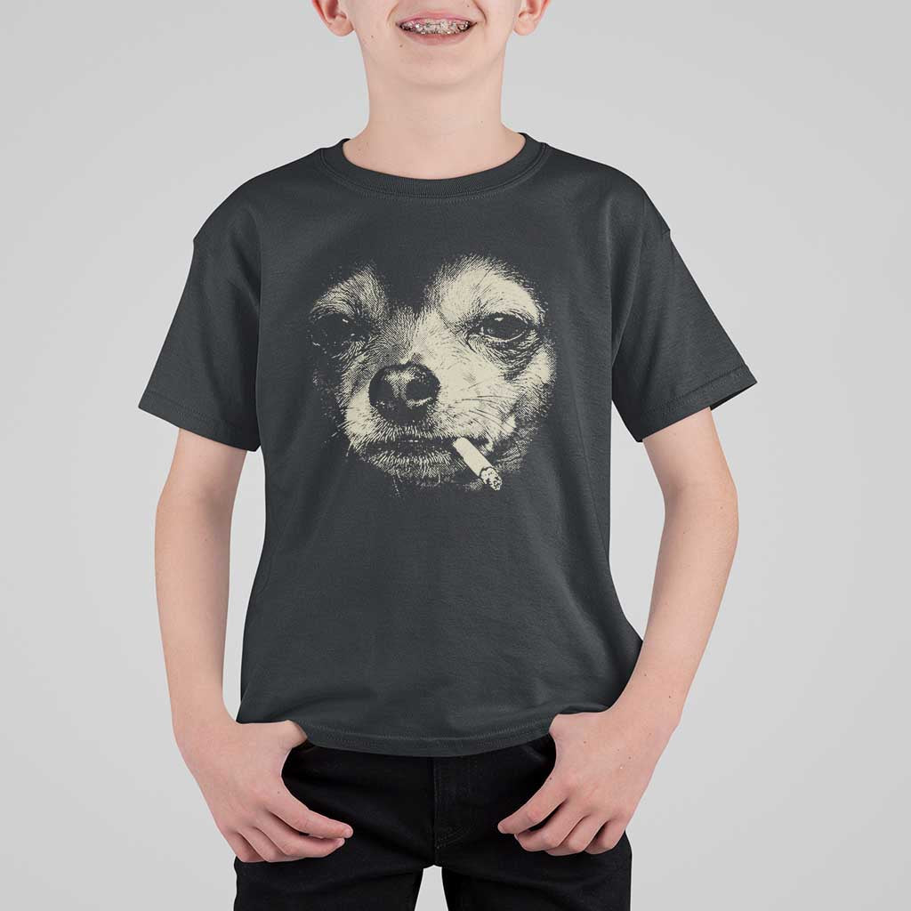 Funny Chihuahua Smoking Cegarette Meme T Shirt For Kid Gritty Ironic Dog Graphic for Dark Humor Lovers