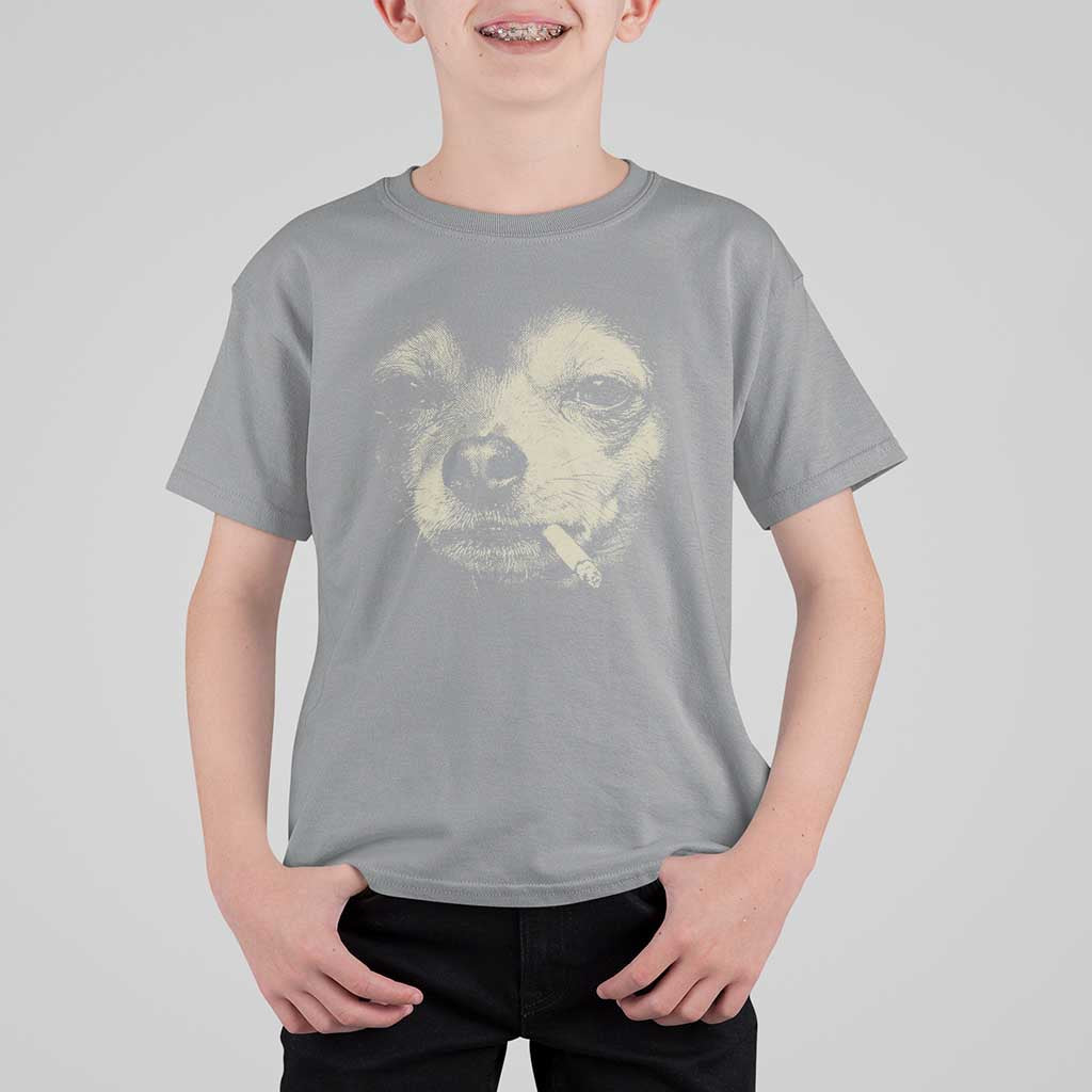 Funny Chihuahua Smoking Cegarette Meme T Shirt For Kid Gritty Ironic Dog Graphic for Dark Humor Lovers