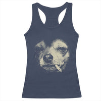 Funny Chihuahua Smoking Cegarette Meme Racerback Tank Top Gritty Ironic Dog Graphic for Dark Humor Lovers