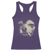 Funny Chihuahua Smoking Cegarette Meme Racerback Tank Top Gritty Ironic Dog Graphic for Dark Humor Lovers