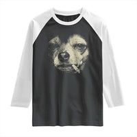 Funny Chihuahua Smoking Cegarette Meme Raglan Shirt Gritty Ironic Dog Graphic for Dark Humor Lovers