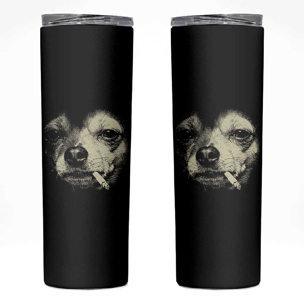 Funny Chihuahua Smoking Cegarette Meme Skinny Tumbler Gritty Ironic Dog Graphic for Dark Humor Lovers