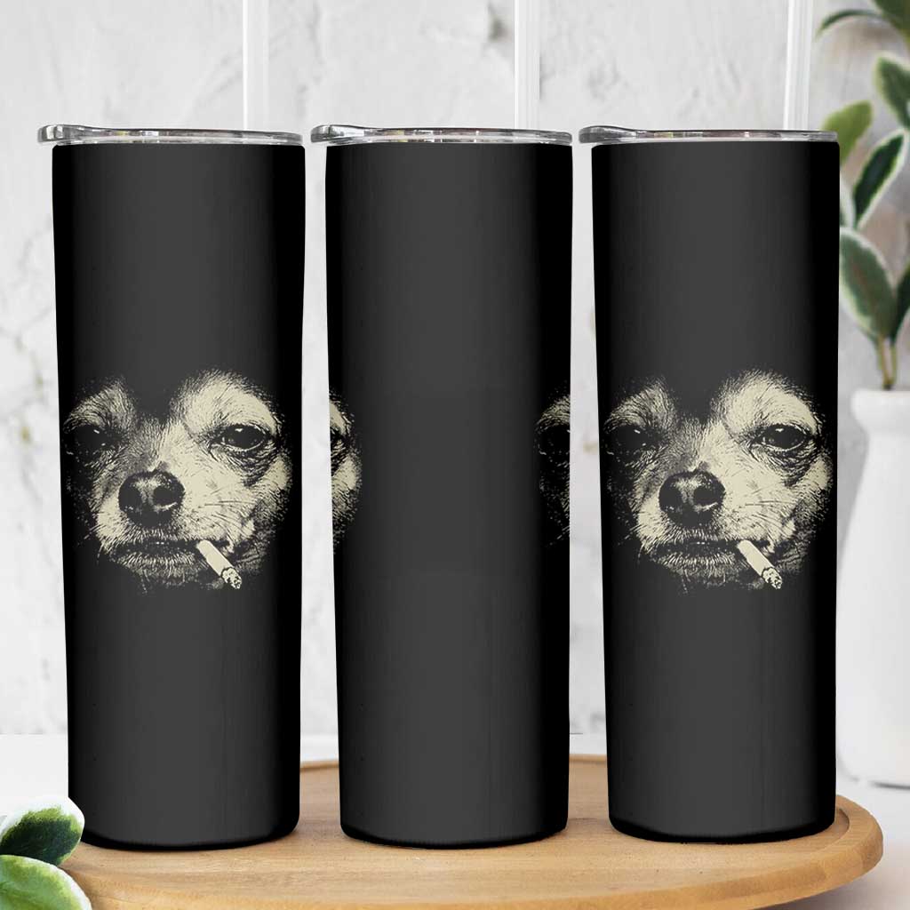 Funny Chihuahua Smoking Cegarette Meme Skinny Tumbler Gritty Ironic Dog Graphic for Dark Humor Lovers
