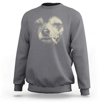 Funny Chihuahua Smoking Cegarette Meme Sweatshirt Gritty Ironic Dog Graphic for Dark Humor Lovers
