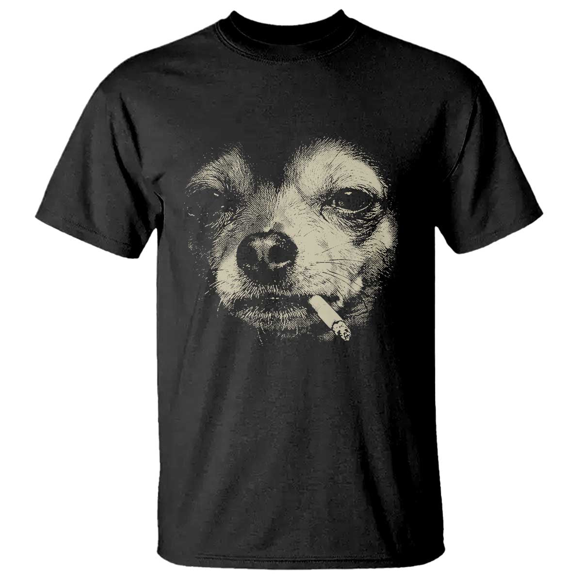 Funny Chihuahua Smoking Cegarette Meme T Shirt Gritty Ironic Dog Graphic for Dark Humor Lovers