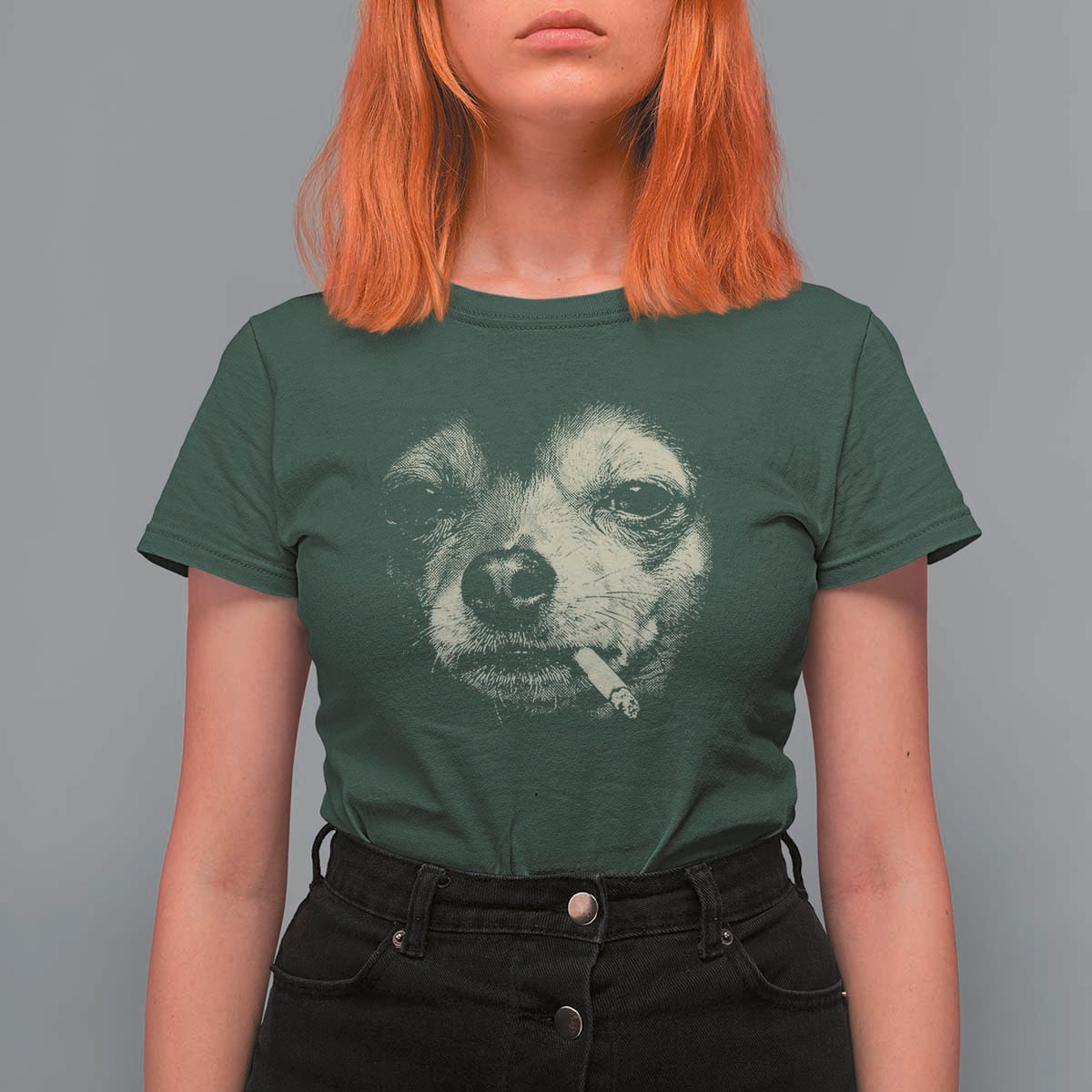 Funny Chihuahua Smoking Cegarette Meme T Shirt For Women Gritty Ironic Dog Graphic for Dark Humor Lovers