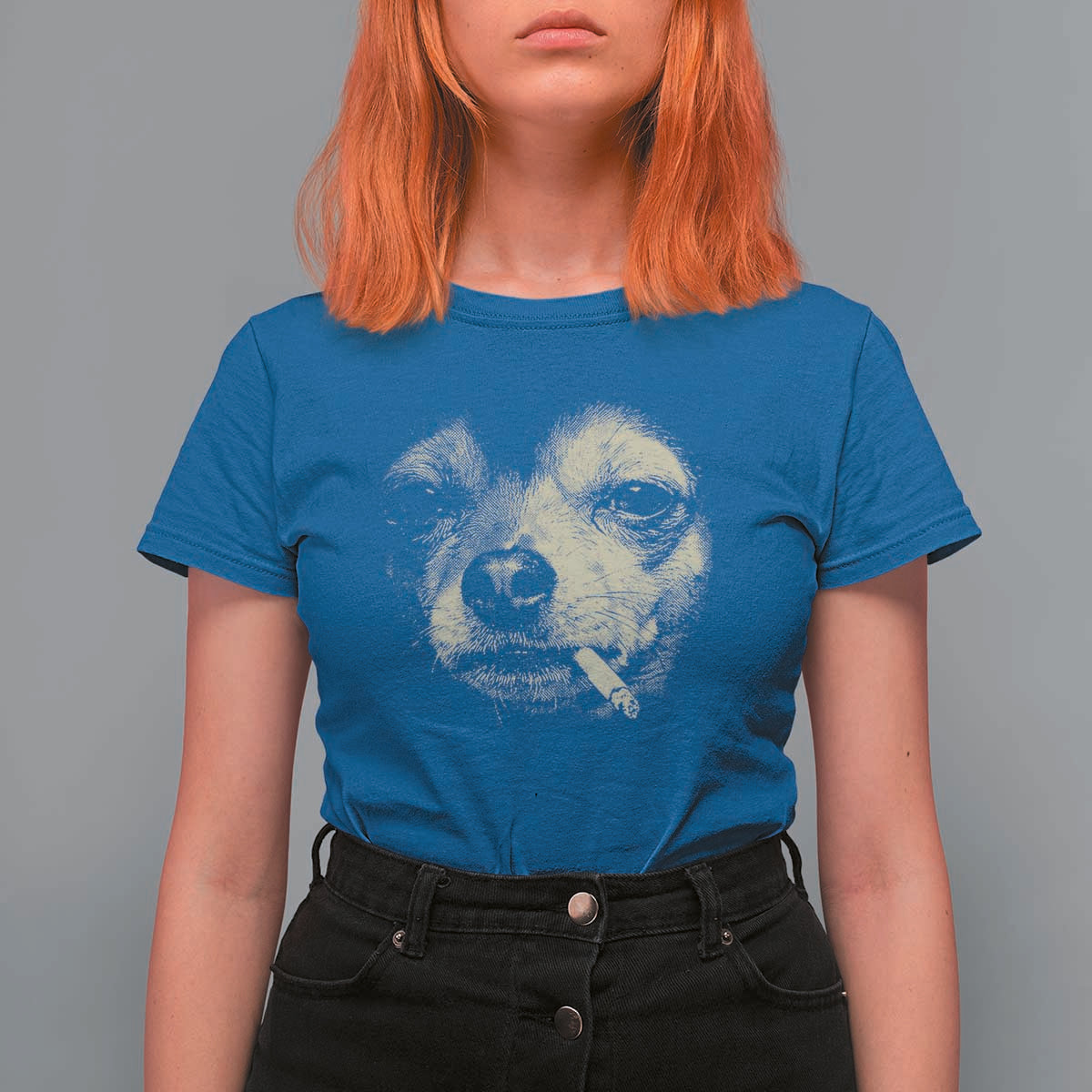 Funny Chihuahua Smoking Cegarette Meme T Shirt For Women Gritty Ironic Dog Graphic for Dark Humor Lovers