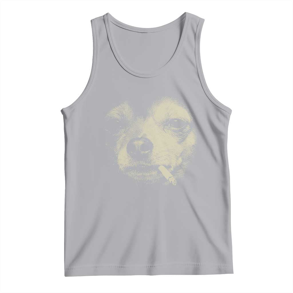 Funny Chihuahua Smoking Cegarette Meme Tank Top Gritty Ironic Dog Graphic for Dark Humor Lovers