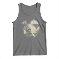 Funny Chihuahua Smoking Cegarette Meme Tank Top Gritty Ironic Dog Graphic for Dark Humor Lovers