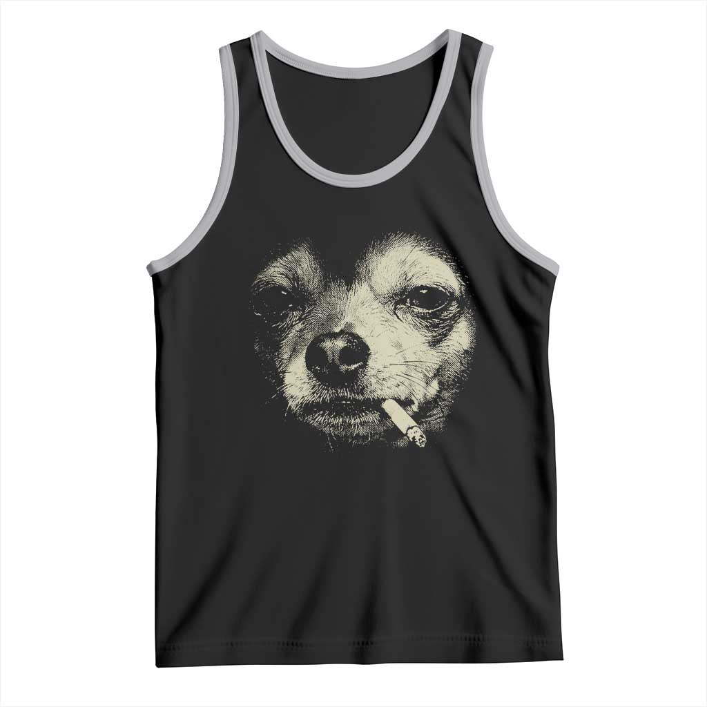Funny Chihuahua Smoking Cegarette Meme Tank Top Gritty Ironic Dog Graphic for Dark Humor Lovers