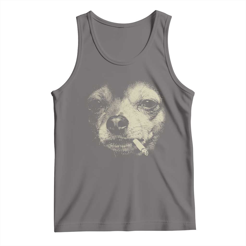 Funny Chihuahua Smoking Cegarette Meme Tank Top Gritty Ironic Dog Graphic for Dark Humor Lovers