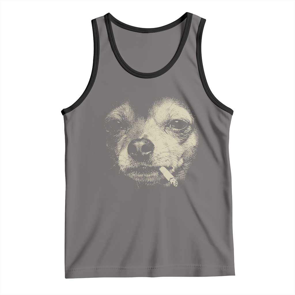 Funny Chihuahua Smoking Cegarette Meme Tank Top Gritty Ironic Dog Graphic for Dark Humor Lovers