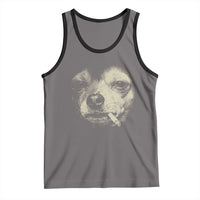 Funny Chihuahua Smoking Cegarette Meme Tank Top Gritty Ironic Dog Graphic for Dark Humor Lovers