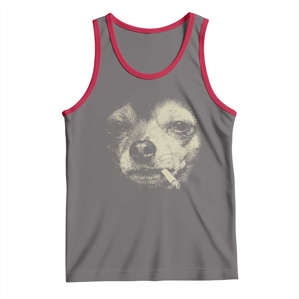 Funny Chihuahua Smoking Cegarette Meme Tank Top Gritty Ironic Dog Graphic for Dark Humor Lovers