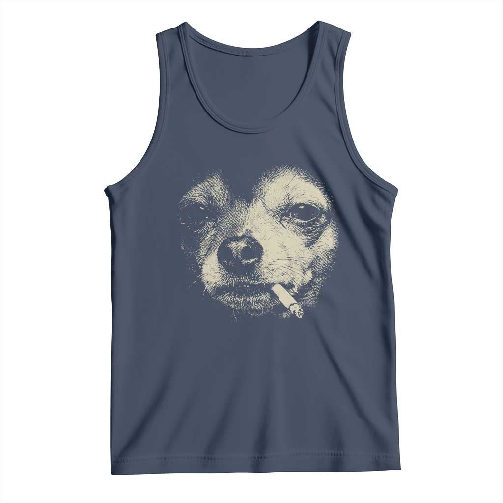 Funny Chihuahua Smoking Cegarette Meme Tank Top Gritty Ironic Dog Graphic for Dark Humor Lovers