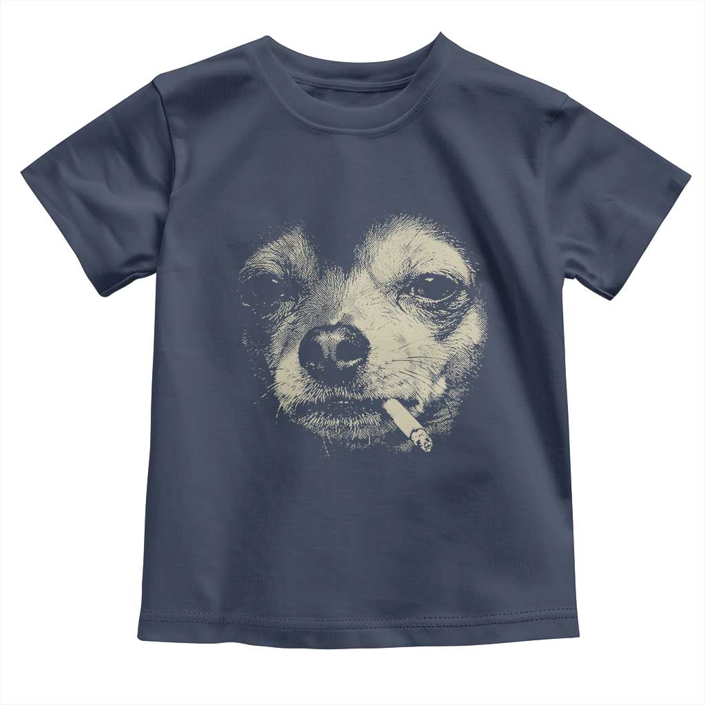 Funny Chihuahua Smoking Cegarette Meme Toddler T Shirt Gritty Ironic Dog Graphic for Dark Humor Lovers