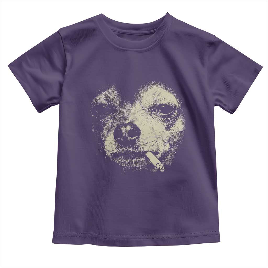 Funny Chihuahua Smoking Cegarette Meme Toddler T Shirt Gritty Ironic Dog Graphic for Dark Humor Lovers