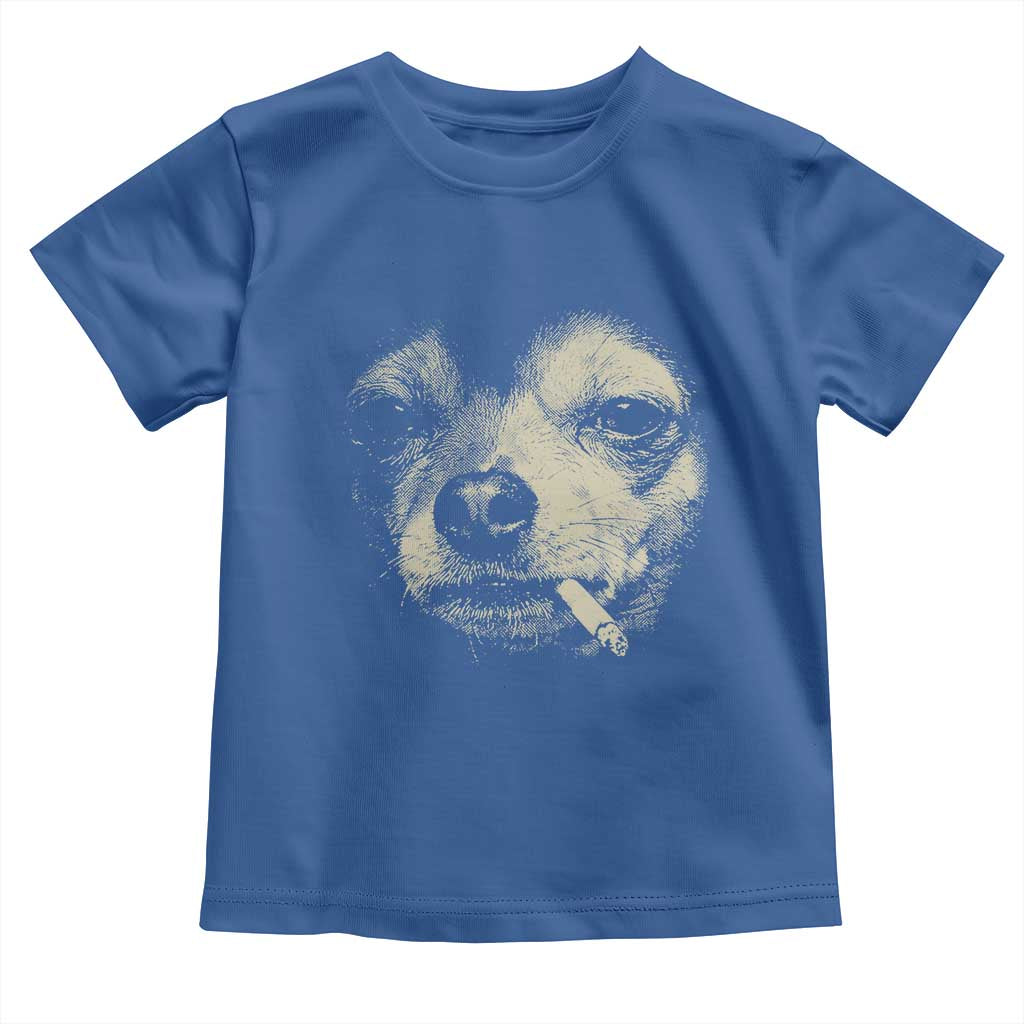 Funny Chihuahua Smoking Cegarette Meme Toddler T Shirt Gritty Ironic Dog Graphic for Dark Humor Lovers