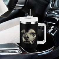 Funny Chihuahua Smoking Cegarette Meme Tumbler With Handle Gritty Ironic Dog Graphic for Dark Humor Lovers