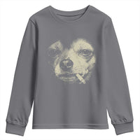 Funny Chihuahua Smoking Cegarette Meme Youth Sweatshirt Gritty Ironic Dog Graphic for Dark Humor Lovers