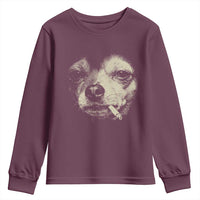 Funny Chihuahua Smoking Cegarette Meme Youth Sweatshirt Gritty Ironic Dog Graphic for Dark Humor Lovers