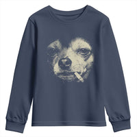 Funny Chihuahua Smoking Cegarette Meme Youth Sweatshirt Gritty Ironic Dog Graphic for Dark Humor Lovers
