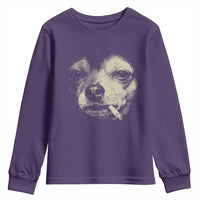 Funny Chihuahua Smoking Cegarette Meme Youth Sweatshirt Gritty Ironic Dog Graphic for Dark Humor Lovers