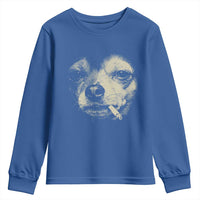 Funny Chihuahua Smoking Cegarette Meme Youth Sweatshirt Gritty Ironic Dog Graphic for Dark Humor Lovers