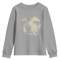 Funny Chihuahua Smoking Cegarette Meme Youth Sweatshirt Gritty Ironic Dog Graphic for Dark Humor Lovers