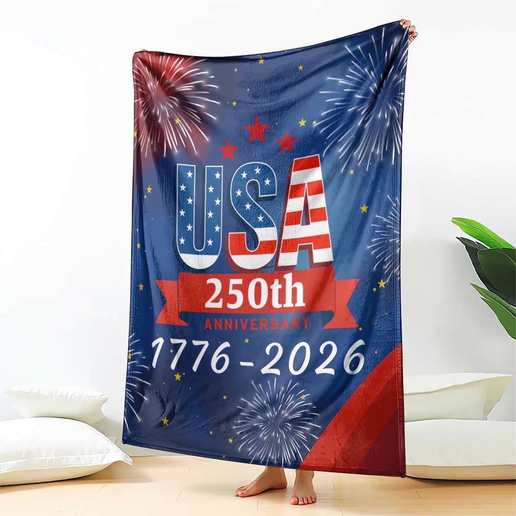 USA 250th Anniversary 1776 2026 Fireworks Throw Blanket Red White Blue 250 Years of Freedom Celebration