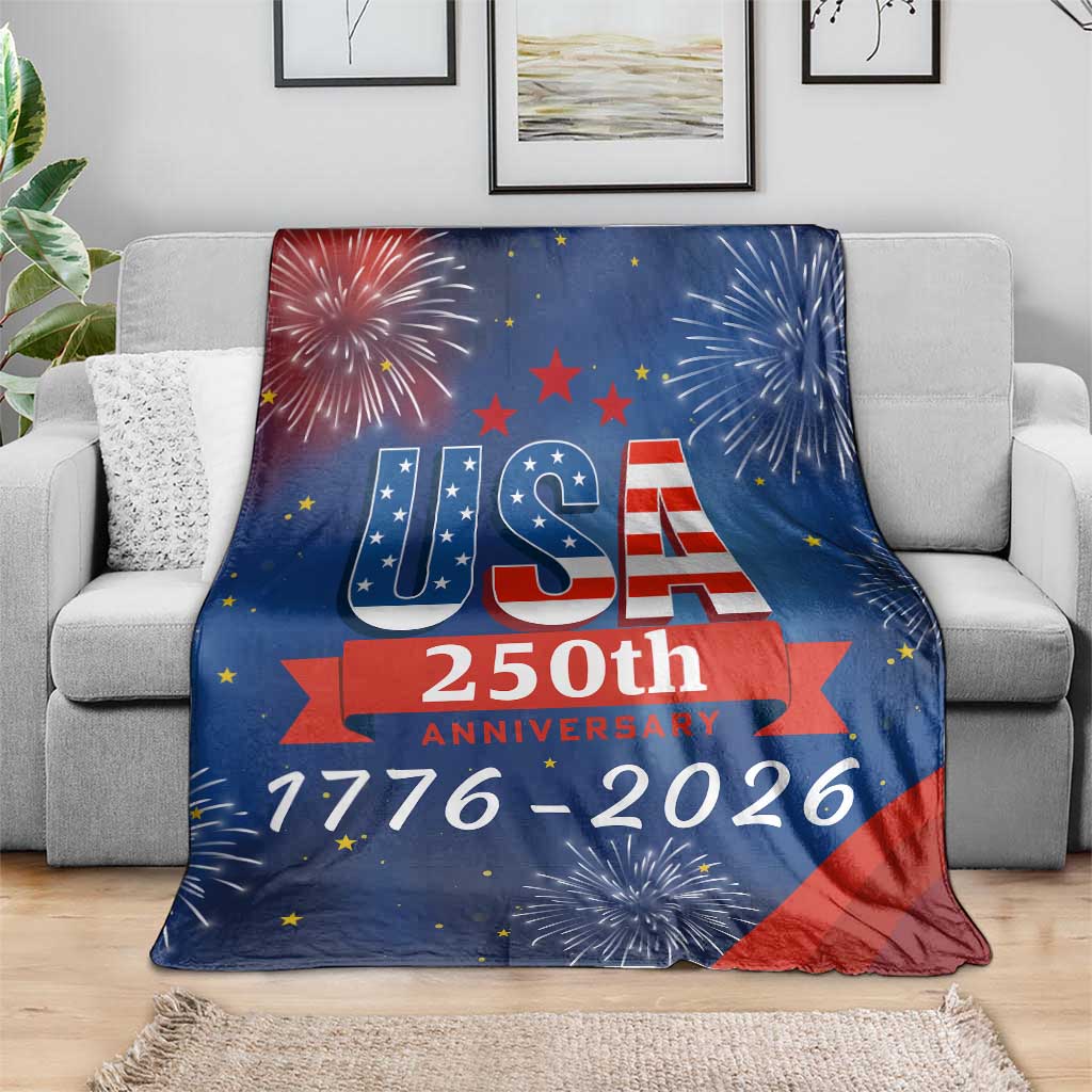 USA 250th Anniversary 1776 2026 Fireworks Throw Blanket Red White Blue 250 Years of Freedom Celebration