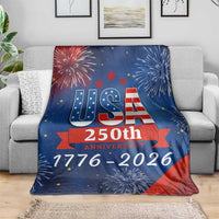USA 250th Anniversary 1776 2026 Fireworks Throw Blanket Red White Blue 250 Years of Freedom Celebration