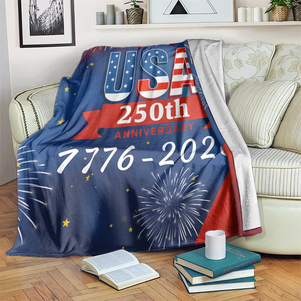 USA 250th Anniversary 1776 2026 Fireworks Throw Blanket Red White Blue 250 Years of Freedom Celebration