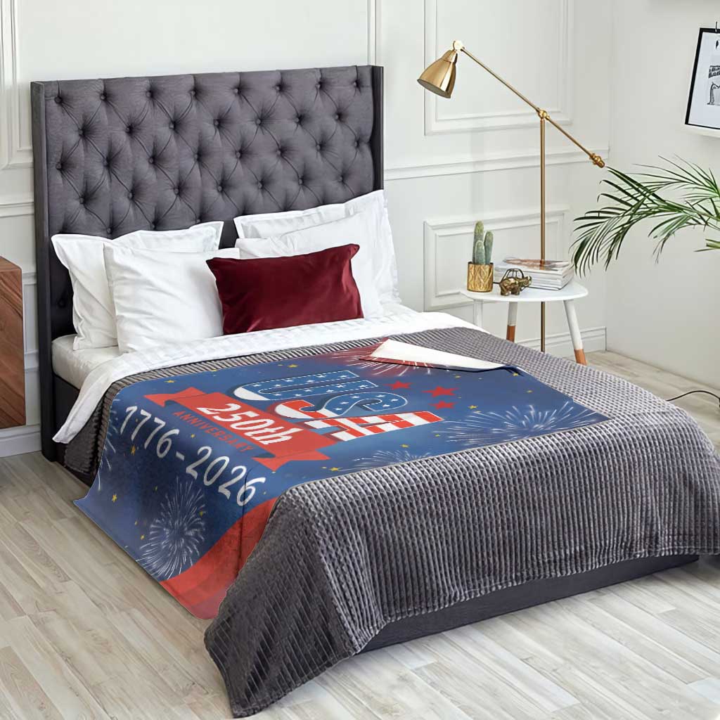USA 250th Anniversary 1776 2026 Fireworks Throw Blanket Red White Blue 250 Years of Freedom Celebration