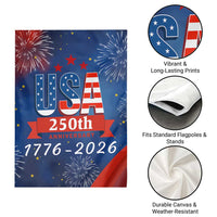 USA 250th Anniversary 1776 2026 Fireworks Garden Flag Red White Blue 250 Years of Freedom Celebration