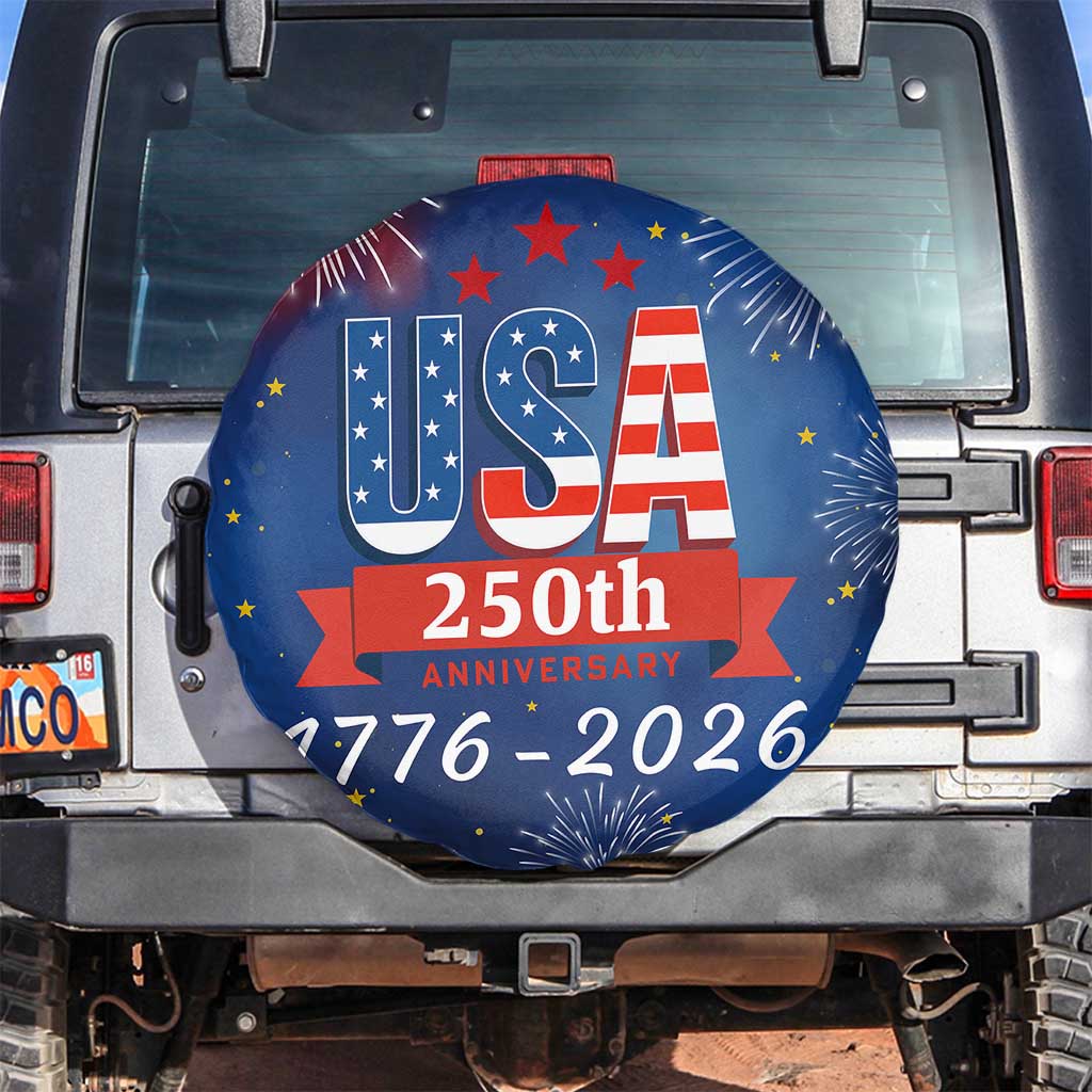 USA 250th Anniversary 1776 2026 Fireworks Spare Tire Cover Red White Blue 250 Years of Freedom Celebration