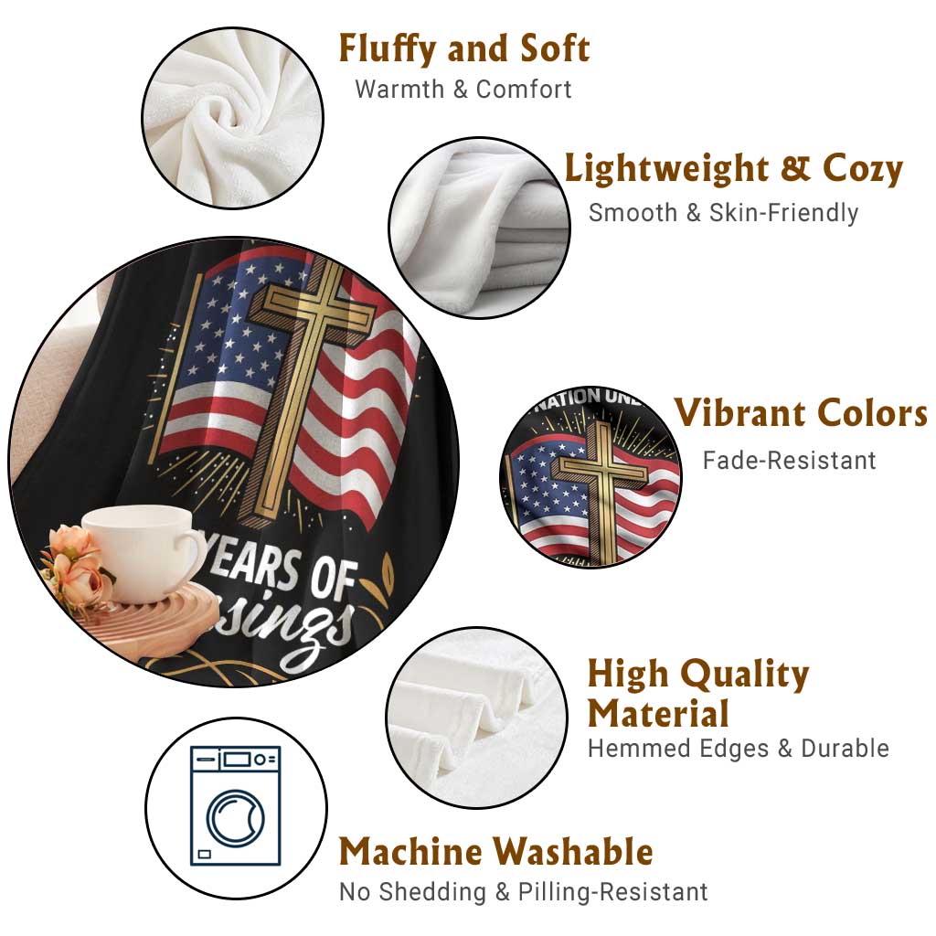 One Nation Under God USA 250th Anniversary Throw Blanket 250 Years of Blessings 1776 2026 Patriotic Faith