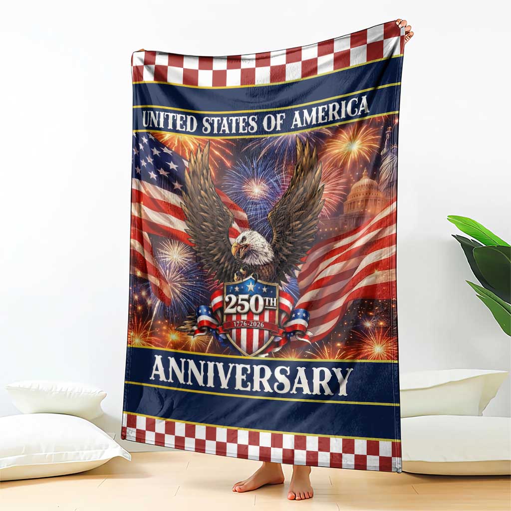 United States of America 250th Anniversary Throw Blanket USA 1776 2026 Patriotic Eagle Fireworks