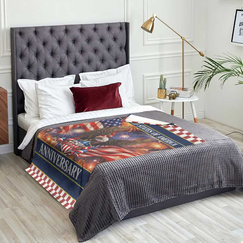 United States of America 250th Anniversary Throw Blanket USA 1776 2026 Patriotic Eagle Fireworks