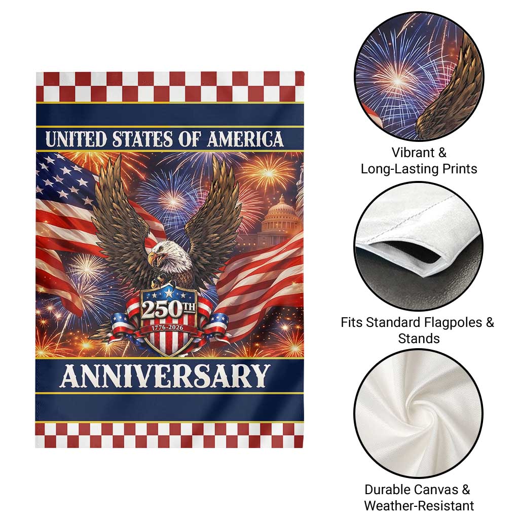 United States of America 250th Anniversary Garden Flag USA 1776 2026 Patriotic Eagle Fireworks