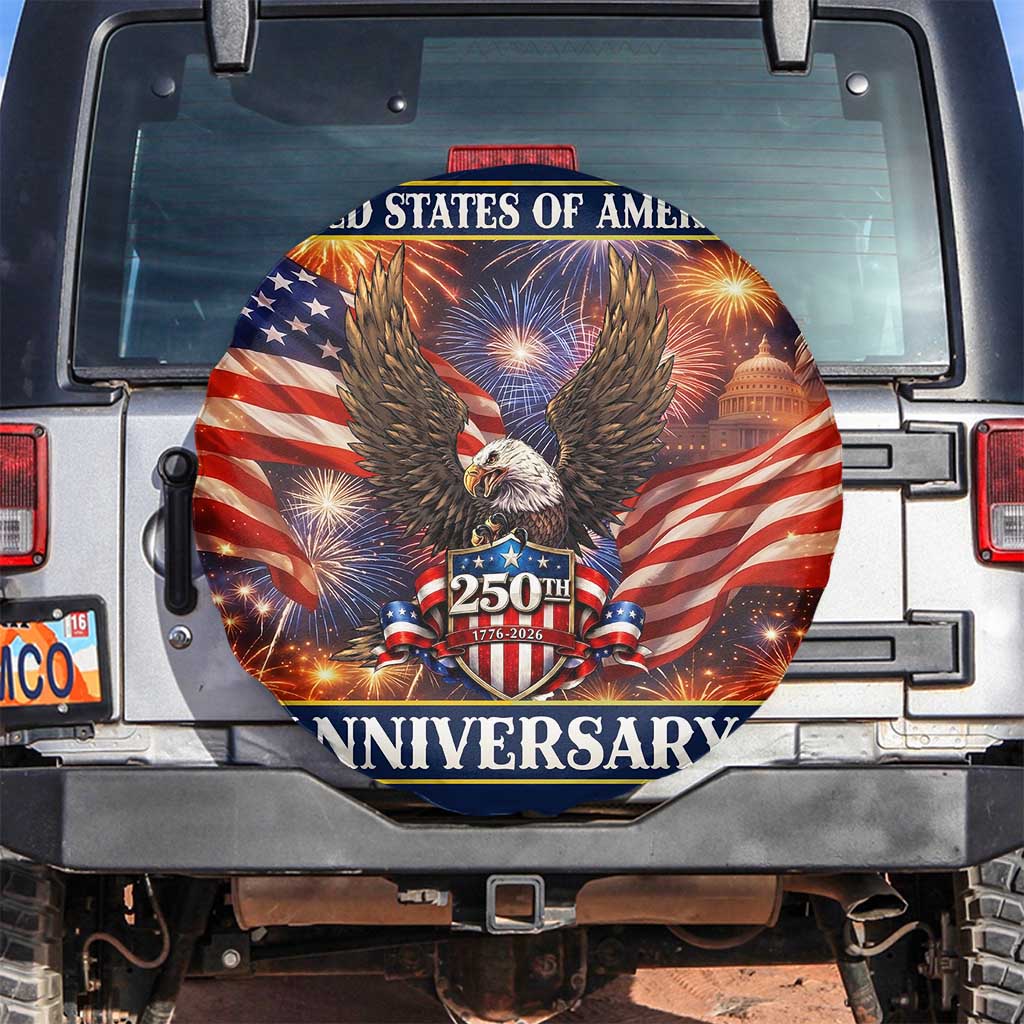 United States of America 250th Anniversary Spare Tire Cover USA 1776 2026 Patriotic Eagle Fireworks