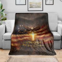 1776-2026 US 250 Years of Freedom Throw Blanket Patriotic Betsy Ross Flag Cross Bald Eagle Semiquincentennial Gift