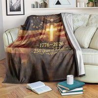 1776-2026 US 250 Years of Freedom Throw Blanket Patriotic Betsy Ross Flag Cross Bald Eagle Semiquincentennial Gift