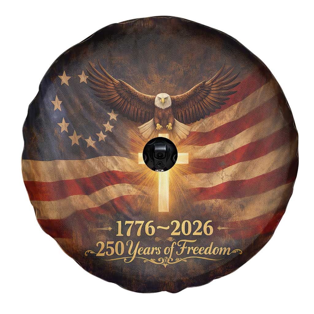 1776-2026 US 250 Years of Freedom Spare Tire Cover Patriotic Betsy Ross Flag Cross Bald Eagle Semiquincentennial Gift