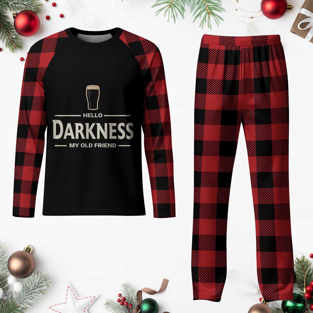 Hello Darkness My Old Friend Funny Stout Beer Lover Plaid Pajama Set Craft Brew Fans